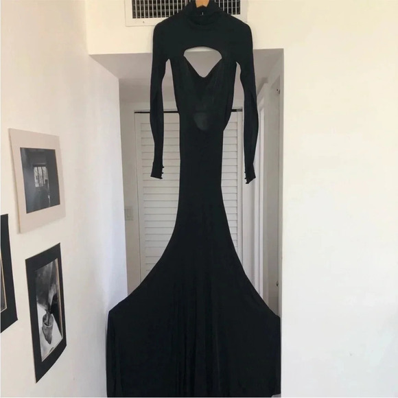 black gown w/ train long sleeve dramatic statement dress like Beyoncé wore sz 8 - Picture 8 of 17